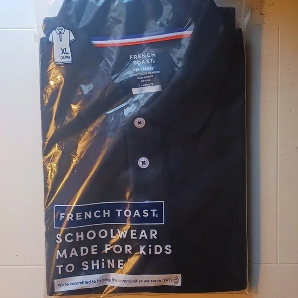 French Toast Pique Polo Short Sleeve XL 14/16 Black - Picture 2 of 4